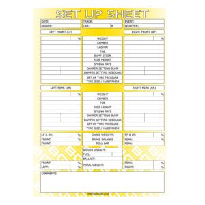 B-G Racing - CHASSIS SET UP SHEETS (PAD OF 50)