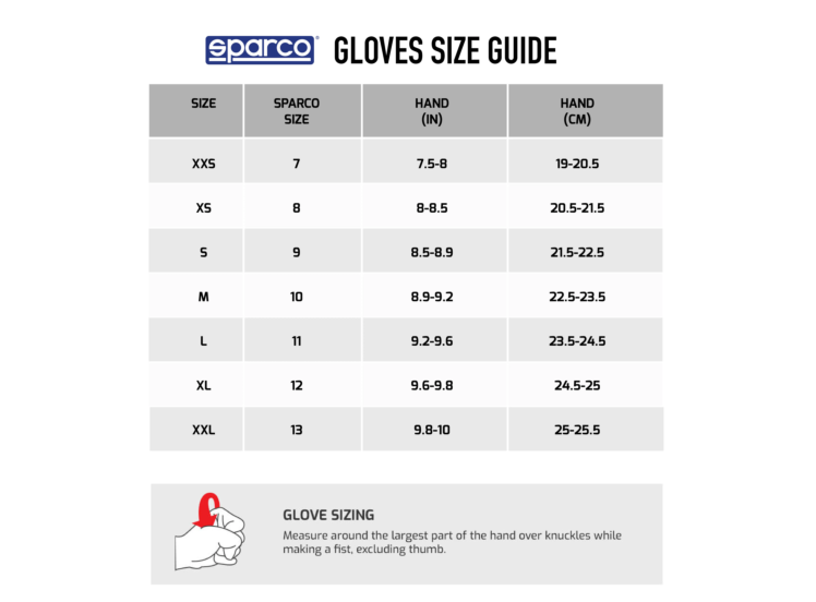 Sparco racing gloves size chart cheap