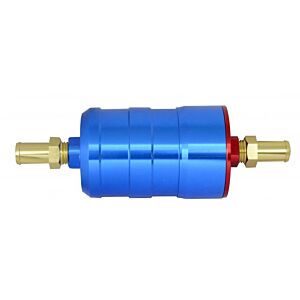 BULLET FUEL FILTER 12mm in - 12mm out met montage clips